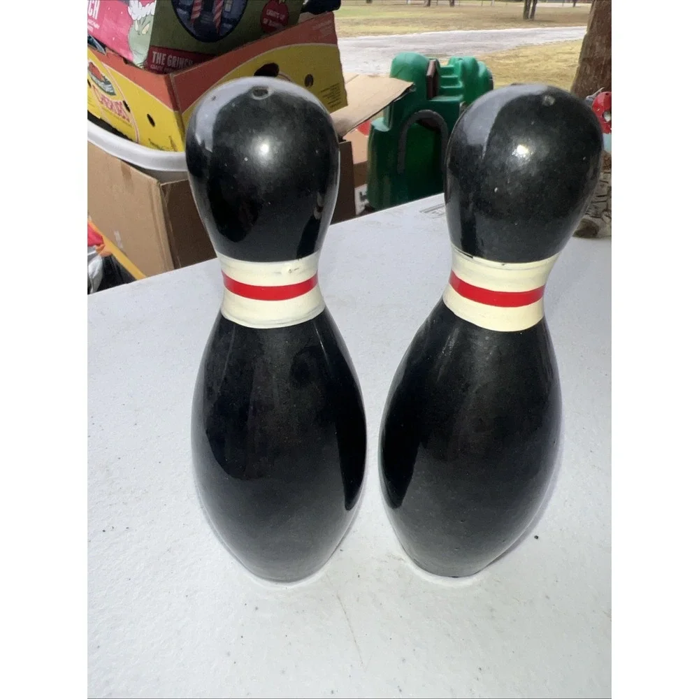 Vintage Black Bowling Pins Salt and Pepper Shakers 1949